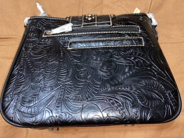 Mid-Sized Montana West Rugged Leather Purse, Custom Multicolor Floral Embroidery & Chrome Inlays, Multi-Compartment