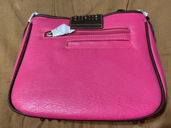 Mid-Sized Montana West Custom Teal, Pink, & Brown Leather Purse with Chrome & Beaded Inlays, Multi-Compartment