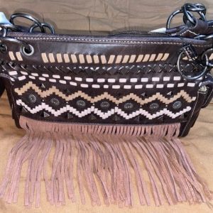 Custom design Montana West leather purse, browns/earthtones, leather fringe, concealed compartments, full size.