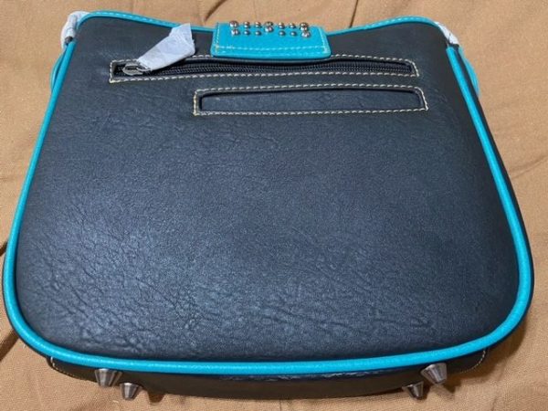 Rugged, Mid-Sized Montana West Leather Purse, Custom Embedded Teal Green, Chrome & Beaded Design, Multi-Compartment